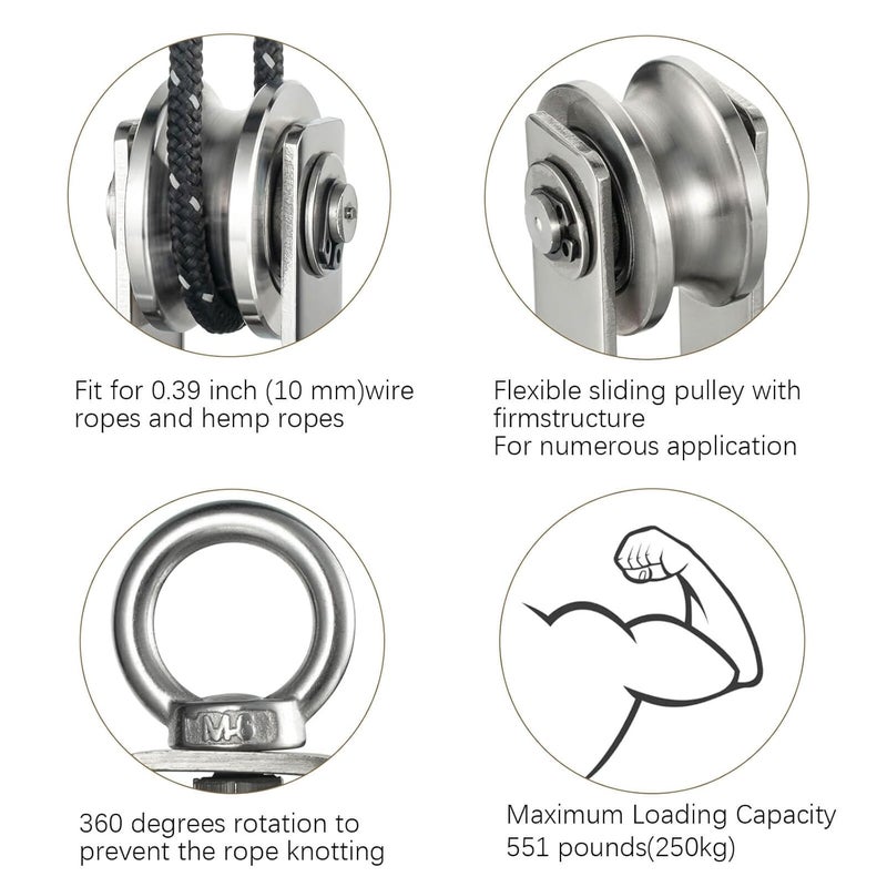 KCNOFNC Cable Pulley Wheel for Rope with Ball Bearings, Smooth No Noise, 360° Swivel Small Wire Pulley for Pulley System Lifting, DIY Home Gym, Winch, 1 Pack - Image 4